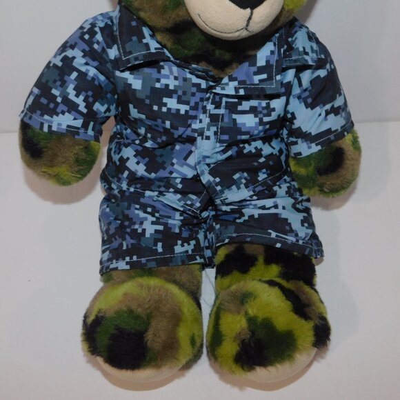 BAB Build a Bear Workshop Green Camo Teddy Bear with Blue Digital Camo Outfit - Picture 3 of 5
